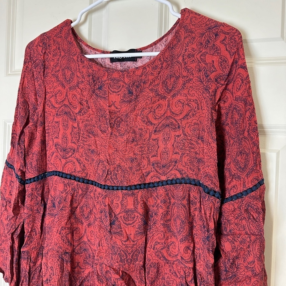 ! Fab'rik Orange Quarter Sleeve Print Blouse Women Size S - Picture 2 of 4